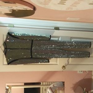 Blinged catsuit size large, black covered with rhinestones